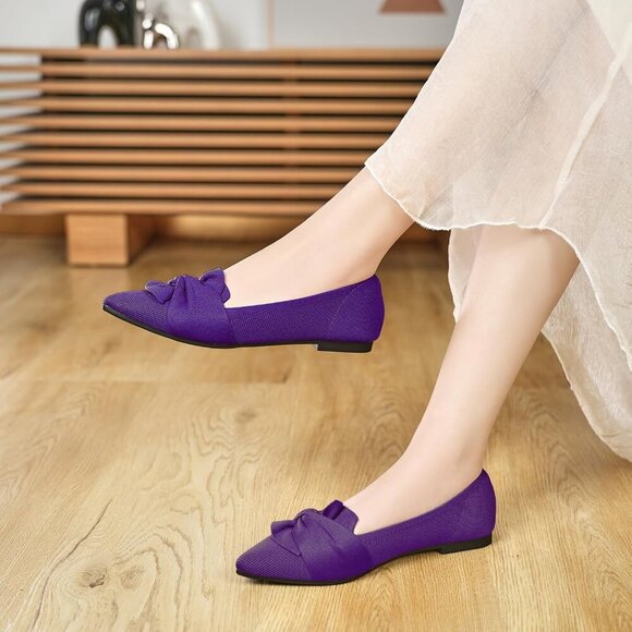 🆕Women Purpel Pointed Toe Ballet Flats with Bow Comfortable Knit Dressy Flats - Picture 5 of 7